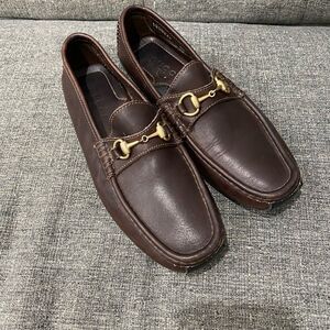 Gucci Dark Brown Leather Loafers with Gold Hardware